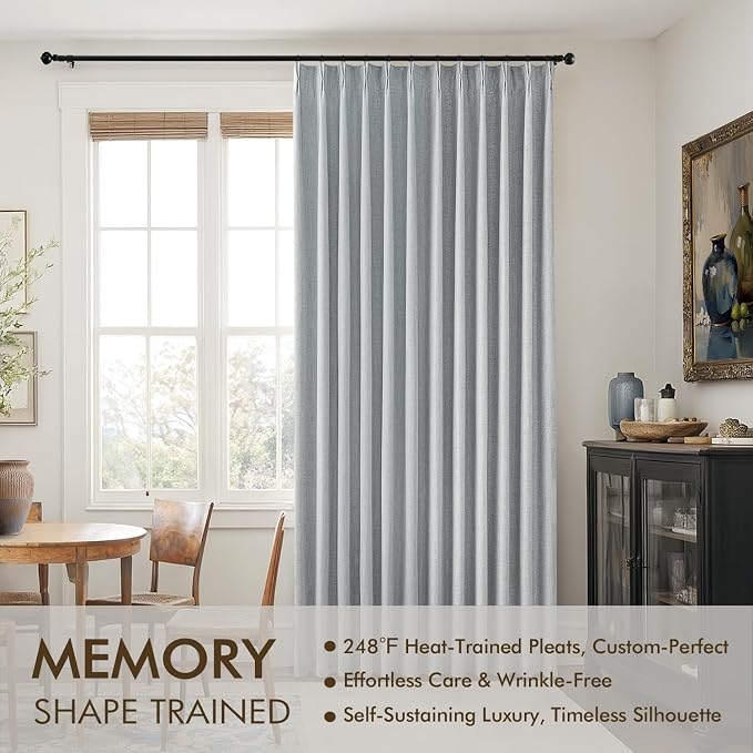 MIULEE Grayish Blue Pinch Pleated 100% Blackout Linen Curtains 40x63 Inches | - Image 3