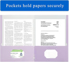 Zzrywuty File Folders with Pockets Letter Size, 50-Pack Paper Folders with Card Slot, Two Pocket Folders for School Students, Businessmen, Home and Office Workers（Purple）