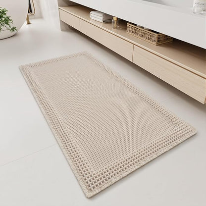 RESARE Waffle Bathroom Runner Rugs, Non Slip Boho Bath Mat 24x48 Pale Beige | by Resare