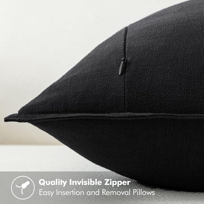 MIULEE Decorative Linen Euro Sham Pillow Covers 24x24 Black | Boho Farmhouse​ - Image 3