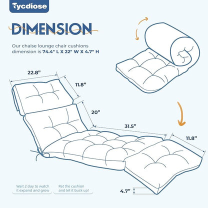 Outdoor Chaise Lounge Chair Cushion Waterproof 74.4 x 22 x 4.7 Inches Lounge - Image 3