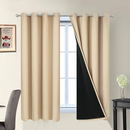Yakamok Beige 100% Blackout Curtains 63 Inches Long by Yakamok