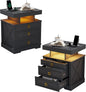 HNEBC Night Stand Set 2 with Gun Drawers, Farmhouse Nightstand with Charging by HNEBC