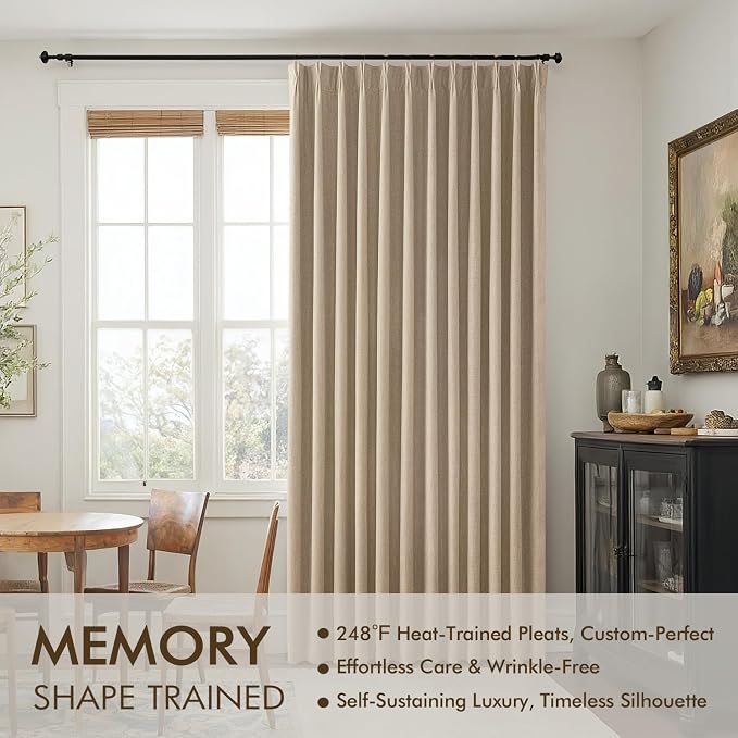 MIULEE Taupe Pinch Pleated 100% Blackout Linen Curtains 40x96 Inches | Room - Image 3