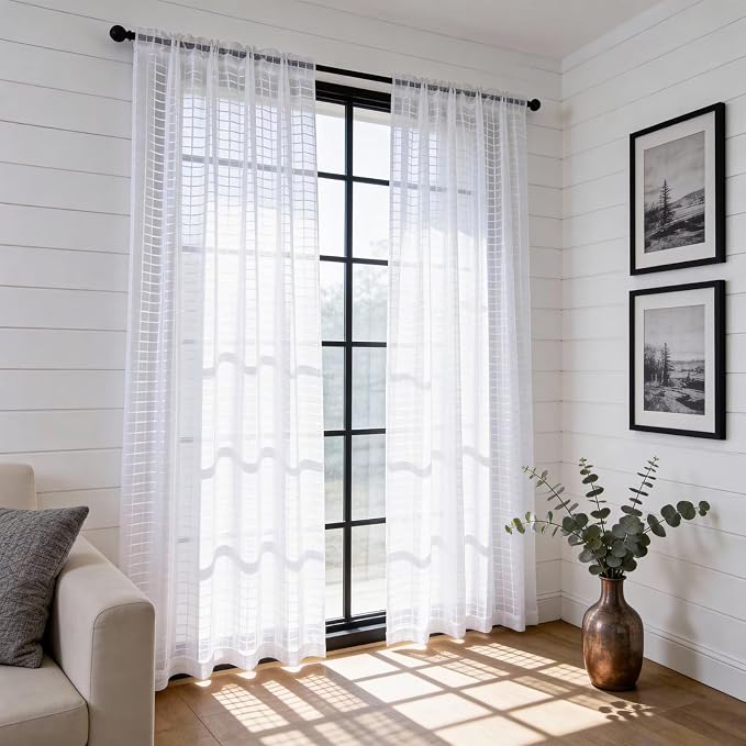 SpaceDresser Check Sheer Curtains 96 Inches Long - Image 4