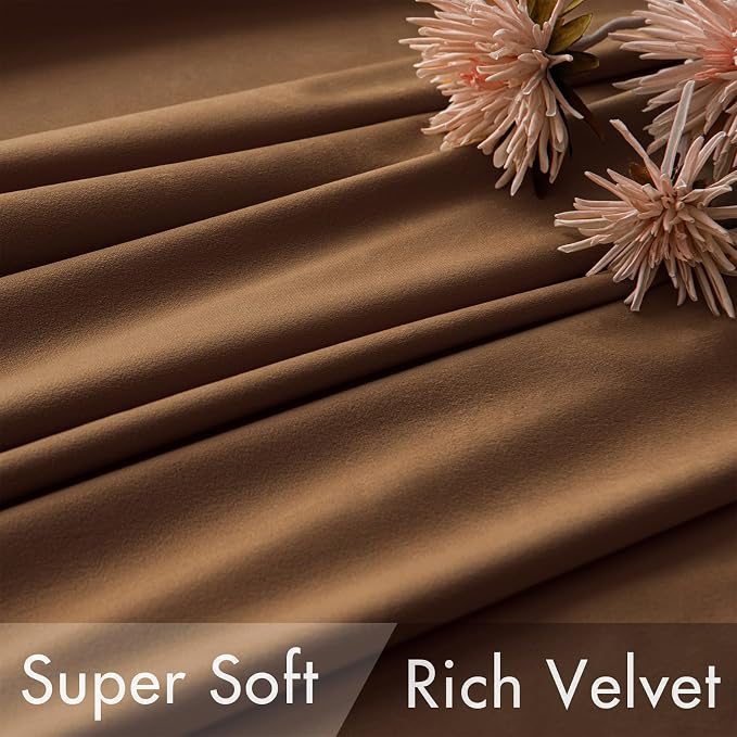 MIULEE Velvet Curtains 52x108 inches 2 Panels Brown Blackout Curtains | Luxury - Image 4