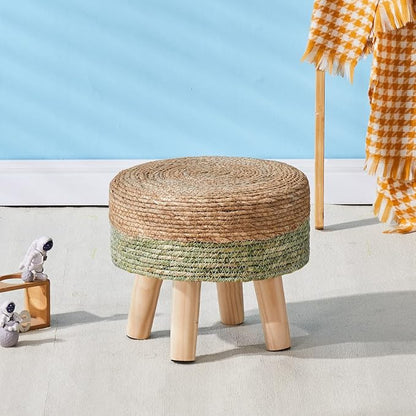 Cpintltr Ottoman Natural Seagrass Footrest Poufs Hand Weave Round Foot Stool - Image 7