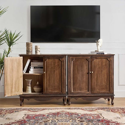 Solid Wood Sideboard with Adjustable Feet, 2 Shelves Storage Accent Cabinet - Image 9