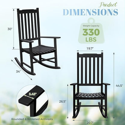 Flamaker Acacia Wood Patio Rocking Chair Set of 2, High Back and Widen Armrest - Image 3