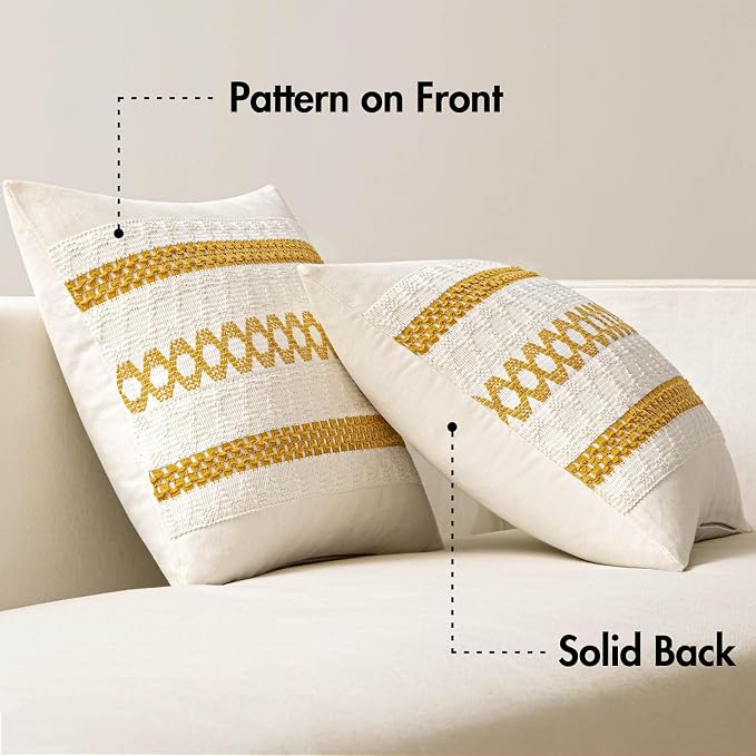 MIULEE Set of 2 Mustard Yellow Boho Decorative Pillow Covers 18x18 Inch | Fall - Image 6