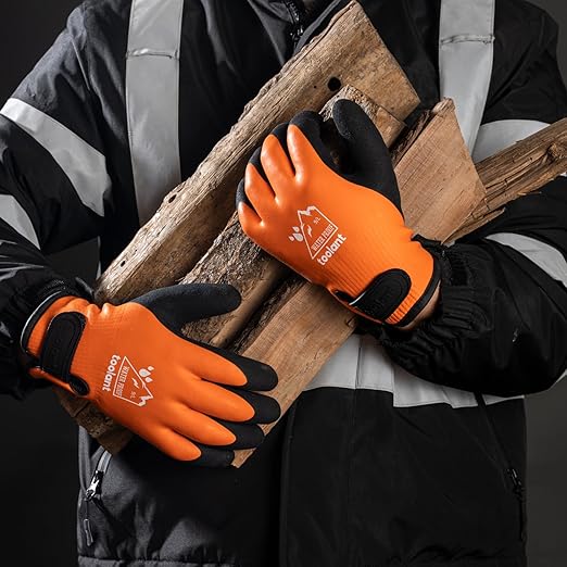 100% Waterproof Gloves for Men and Women, Winter Work Gloves for Cold Weather, Thermal Insulated Freezer Gloves, Touch Screen, With Grip, Orange, Small