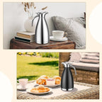 Uiifan 2 Pcs 68 oz Thermal Coffee Carafe Insulated Stainless Steel Coffee Carafe for Hot Liquids Vacuum Thermal Pot Creamer Dispenser with Brushes Keeping Hot Tea Milk Water(Black, Silver)