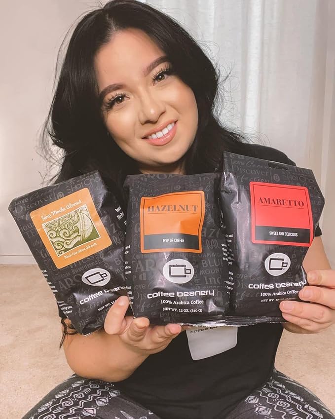 Coffee Beanery Hazelnut Flavored Coffee SWP Decaf, 1-1.75oz Try Me Size Coffee Sampler, Light-Medium Roast