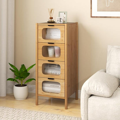 Giantex 4 Drawer Storage Cabinet, Bamboo Storage Organizer - Image 9