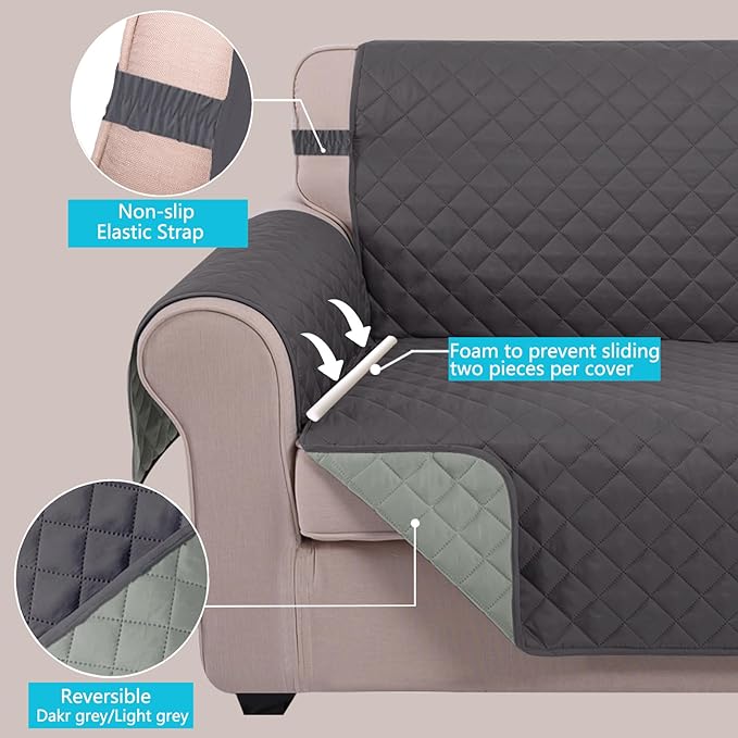 U-NICE HOME Reversible 23''Recliner Small Chair Cover, Dark Grey/Light Grey | - Image 3