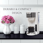 Mixpresso White Single Serve Coffee Brewer K-Cup Pods Compatible & Ground, 30 oz Compact Coffee Maker Single Serve With 5 Brew Sizes Up To 14 Oz, Fits Travel Mug, Adjustable Drip Tray