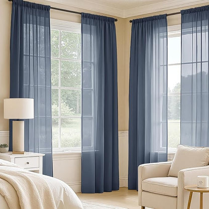 MIULEE Navy Blue Sheer Curtains 72 Inches Long 4 Panels 42 x 72 Inches | Light - Image 2