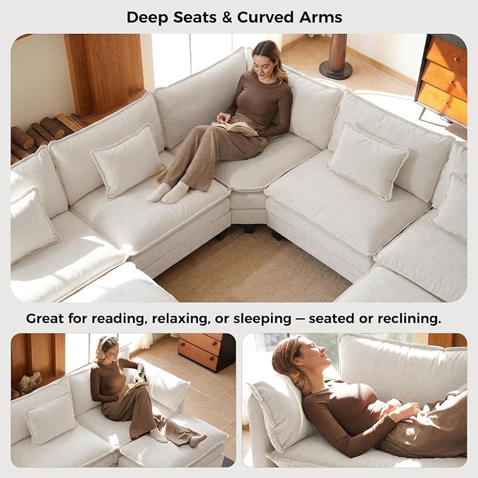 ELUCHANG 150" Oversized V-Shaped Cloud Couch Modular Sectional Sofa - Image 7
