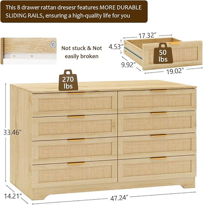 HOPUBUY Living Room Table Sets of 3, Boho Drawer and Large Drawer Nightstand - Image 3