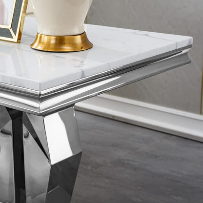 Henf Marble End Table Modern White Faux Marble Sofa Side Table - Image 7