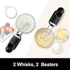 Kitchen in the box Cordless Rechargeable Hand Mixer for Kitchen, Portable Handheld Electric Mixer with Beaters, Whisks, 6-Speed Digital Display, Charging Base and USB-C Charge Cable (Classic Black)