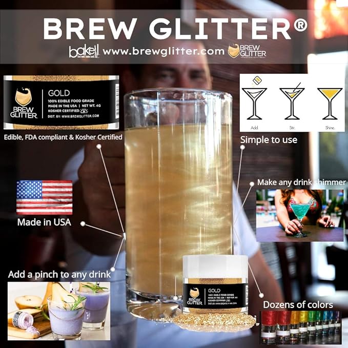 White BREW GLITTER Edible Glitter For Drinks, Cocktails, Beer, Garnish Glitter & Beverages | KOSHER & HALAL Certified | 100% Edible & Food Grade | Vegan, Gluten, Nut Free (50g, White)