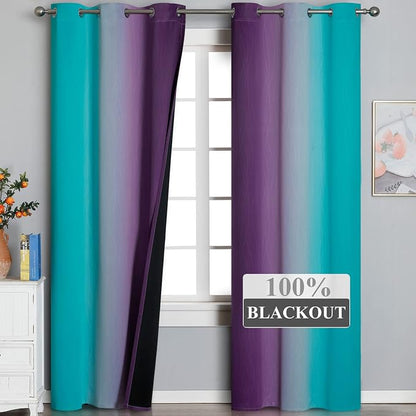 Ombre Teal and Purple Blackout Curtains - Image 2