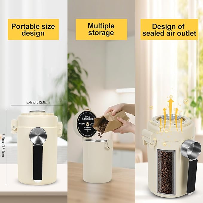 Coffee Canister, Airtight Stainless Steel Kitchen Food Storage Container With Spoon And Date Tracker, For Ground Coffee, Cereal, Bean, Tea,Sugar (white)
