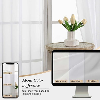 Sheer White Curtains for Bedroom Living Room 90 Inches Long 2 Panels Set - Image 7