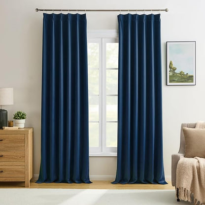 Pinch Pleated Curtains 104 Inches Long 2 Panels Set, Dark Indigo Blue Drapes by KEQIAOSUOCAI