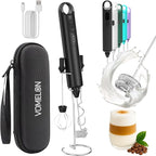 Rechargeable Milk Frother Handheld 3 Speed Coffee Foamer [3 Whisk] Electric Drink Mixer for Latte, Cappuccino, Coffee, Eggs, Hot Chocolate, Protein Black