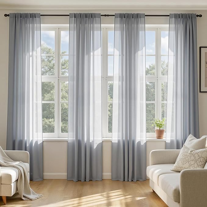 MIULEE Dark Grey Sheer Curtains 96 Inches Long 4 Panels 42 x 96 Inches | Light by MIULEE