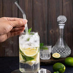 Lazycorner Reusable Glass Straws Set 16 Pcs 8.5''x 10MM Bent Straight Clear Glass Drinking Straws Set of 8 Straight and 8 Bent with 4 Cleaning Brushes Perfect For Smoothies, Tea, Juice-Clear Cocktail.