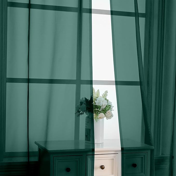 Hunter Green Sheer Curtains 63 Inches Long 2 Panels - Image 5