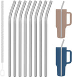Tomorotec 8-Pack Bent Stainless Steel Straws for 40oz Stanley Tumblers, 12" Metal Straws for Stanley Cup with 1 Brush, Reusable Drinking Straws for Smoothies, Milkshakes, Dishwasher Safe (Silver)