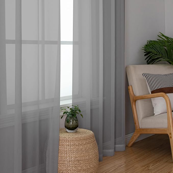 Chyhomenyc Charcoal Grey Sheer Curtains 45 Inch Long 2 Panels, Light Filtering - Image 7