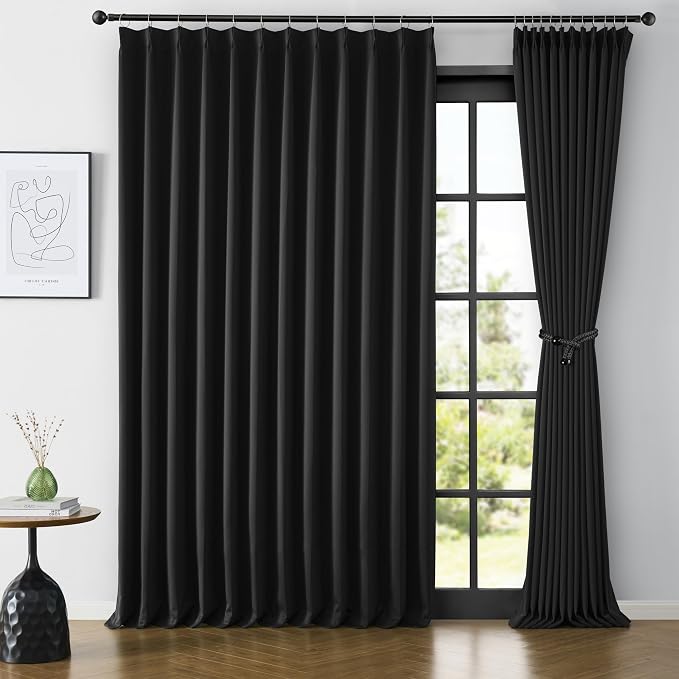 80 Inch Wide Black Pinch Pleated Curtains 80 x 96, Thermal Insulated Noise by KEQIAOSUOCAI