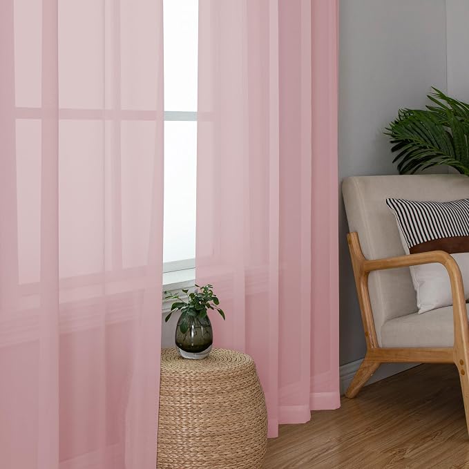 Chyhomenyc Blush Pink Sheer Curtains 108 Inches Long - Image 4
