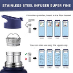 Lexlion Tea Infuser Bottle - Fruit Infuser Water Bottle 32 Oz, Triple Walled Insulated Stainless Steel Bottle, Thermal Leaf Infuser, Silicone Sleeve, 3 Lids Leakproof, Metal Mug Gallon