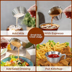 2Pcs Stainless Steel Espresso Cup, Double Spout Metal Espresso Measuring Cup with Handle, 3.4oz/100ml V-Shaped Mouth with Dual Scale (Silver+Black)