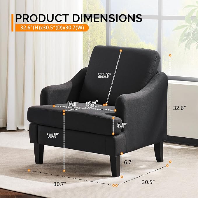 VINGLI Linen Fabric Accent Chairs Set of 2, Comfy Sofa Chair Living Room - Image 2
