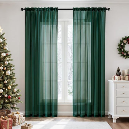 MIULEE Hunter Green Sheer Curtains 54 X 84 Inches, 2 Panels | Solid Color by MIULEE