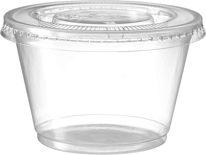 Portion Cups with Lids (4 Ounces, 200 Pack) | Disposable Plastic Cups for Meal Prep, Portion Control, Salad Dressing, & Medicine | Small Plastic Condiment Container