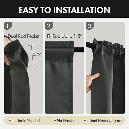 MIULEE 4-Panel 36 Inch Blackout Kitchen Tier Curtains Over Sink Dark Grey | - Image 5