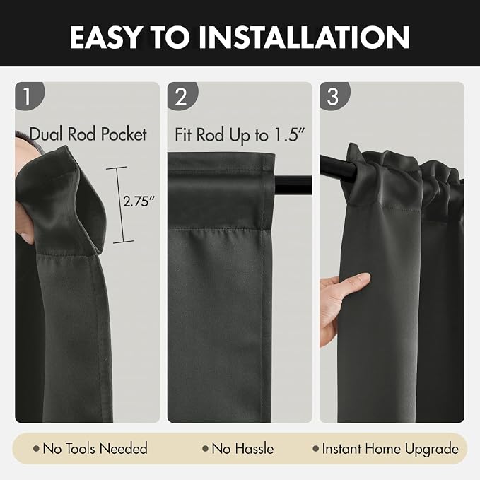 MIULEE 4 Panels Set Dark Grey Blackout Curtains 63 Inch Length Bedroom | - Image 7