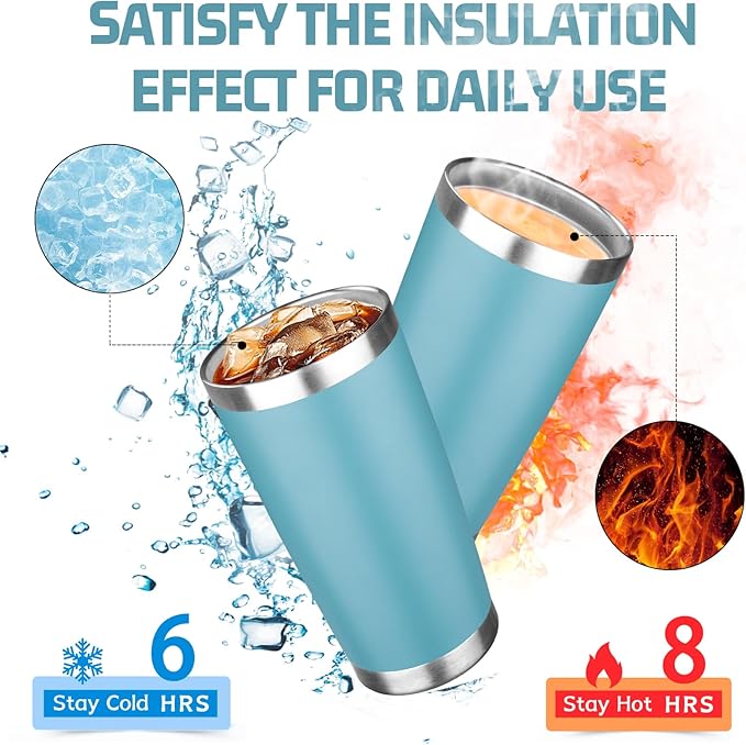20oz Tumbler with Lid Double Wall Vacuum Insulated Travel Coffee Mug Stainless Steel Thermal Cup Powder Coated Sturdy Coffee Tumbler for Hot and Cold Beverage (Glacier blue,1)