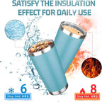 20oz Tumbler with Lid Double Wall Vacuum Insulated Travel Coffee Mug Stainless Steel Thermal Cup Powder Coated Sturdy Coffee Tumbler Bulk for Hot and Cold Beverage (Glacier blue,6)