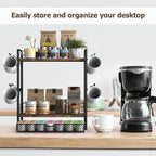 Coffee Station Organizer, 3 Tier Bar Organizer for Countertop, Mug Cup Holder Stand With 12 Hooks and 28 K Cup Storage for Kitchen, Home & Office, Rustic Brown