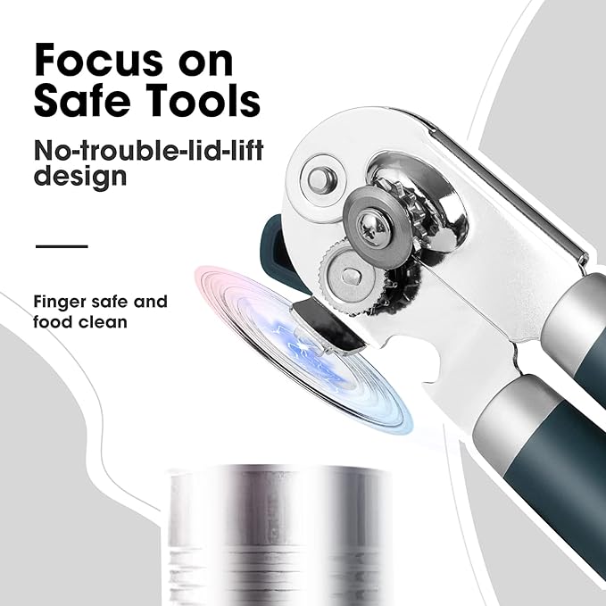 Beneno Can Opener Manual with Magnet, Hand Held Heavy Duty Can Opener with Durable Sharp Blade Smooth Edge, Big Effort-Saving Knob, Soft Grip Rubber Handle, Multifunctional Bottle Opener, Green