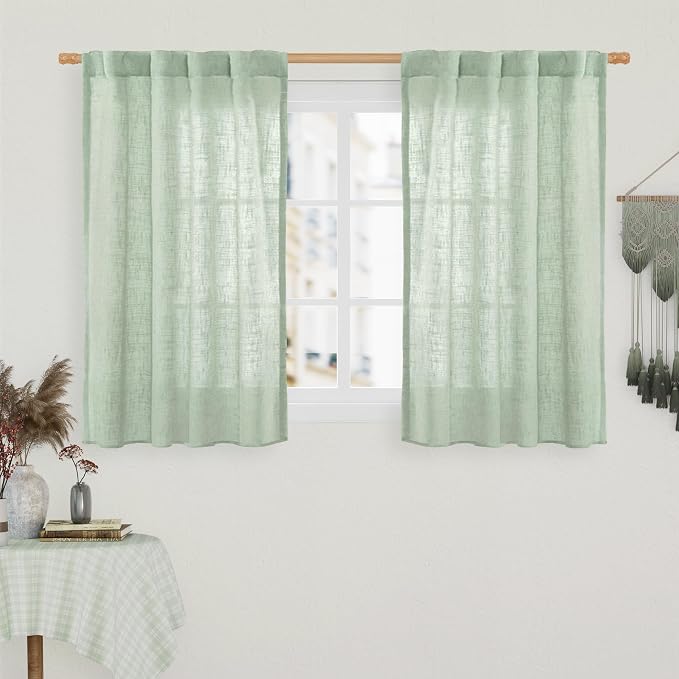 40 Inch Length Linen Curtains for Small Windows Over Silk 2 Panels | Semi Sheer by LAMIT